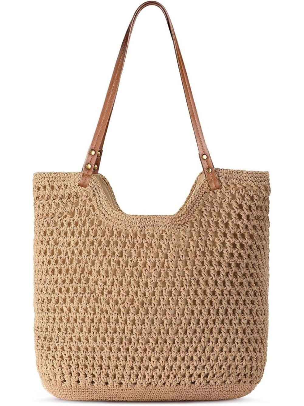 Stylish Woven Crochet Beach Tote Bag - Summer Shoulder Purse with Lining